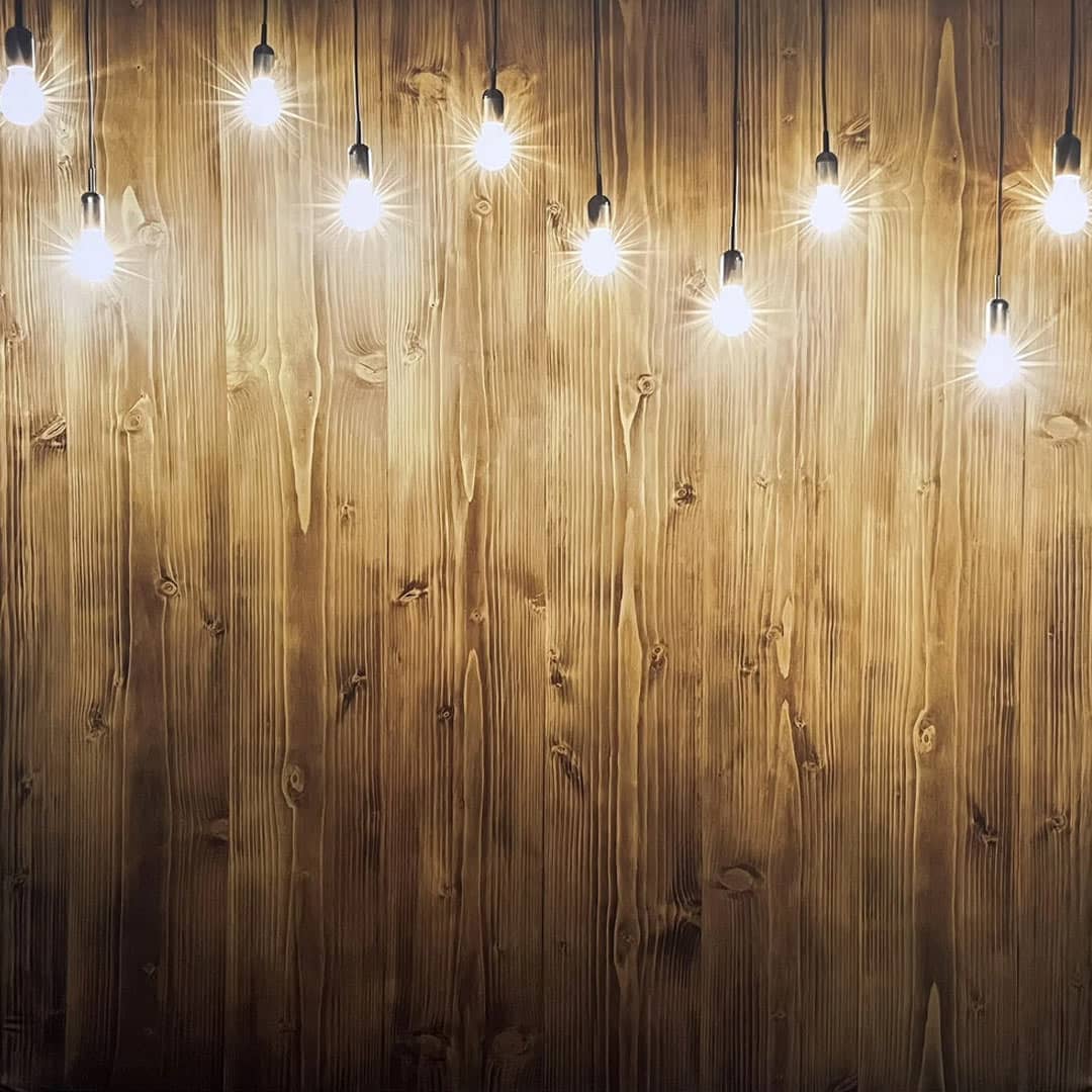 DARK WOOD LIGHTS backdrop for photobooth - available to hire
