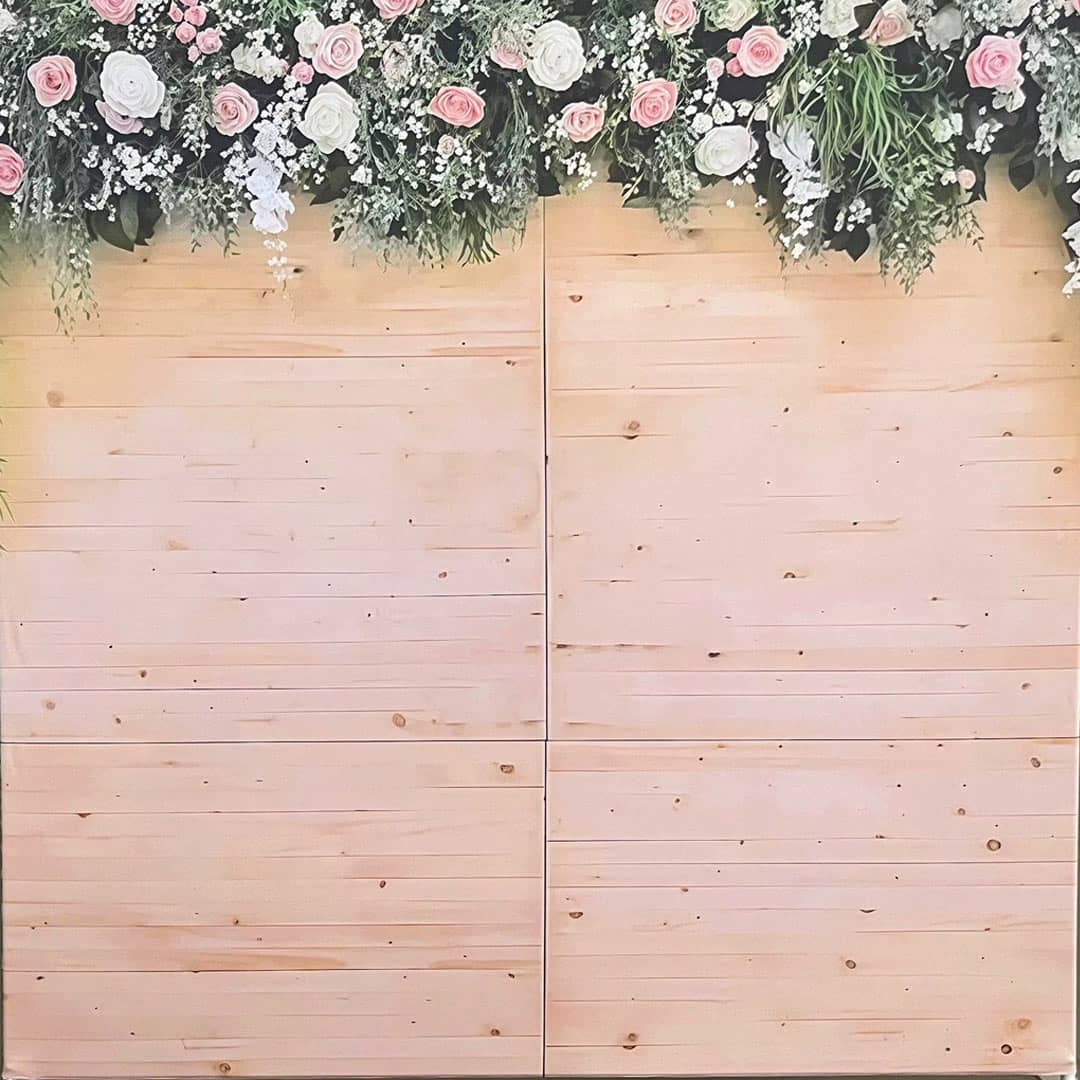 image of WOODEN FLOWERS backdrop for photobooth - available to hire